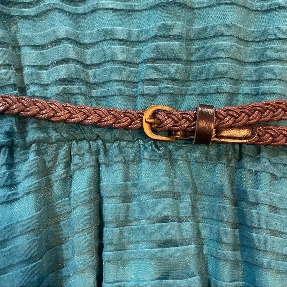 Lily Rose shadow striped teal green belted dress size small - Picture 5 of 8